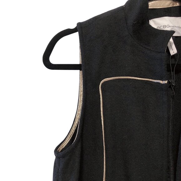 NEW BCBG Generation Black Sleeveless Piping Detail & Pockets Long Vest S - Picture 6 of 9